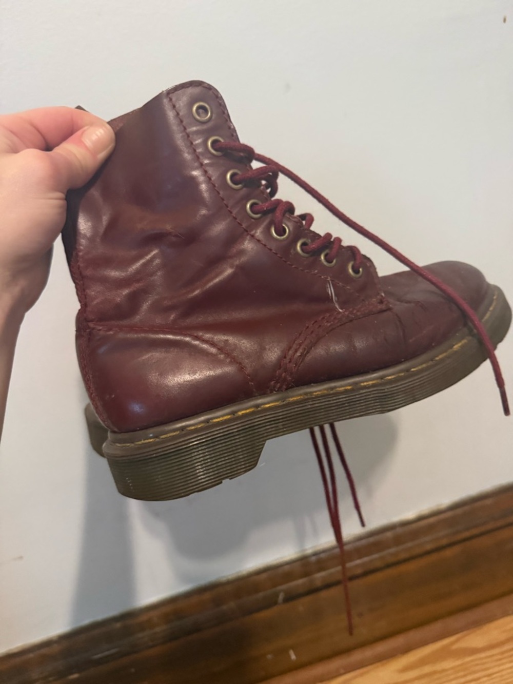 RARE Dr. Martens Burgundy Red Leather Lace-Up Ankle Boots Doc Marten Pascal - Picture 4 of 9